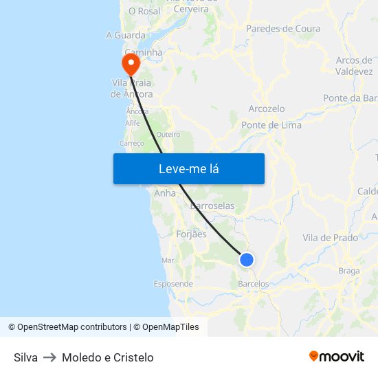 Silva to Moledo e Cristelo map