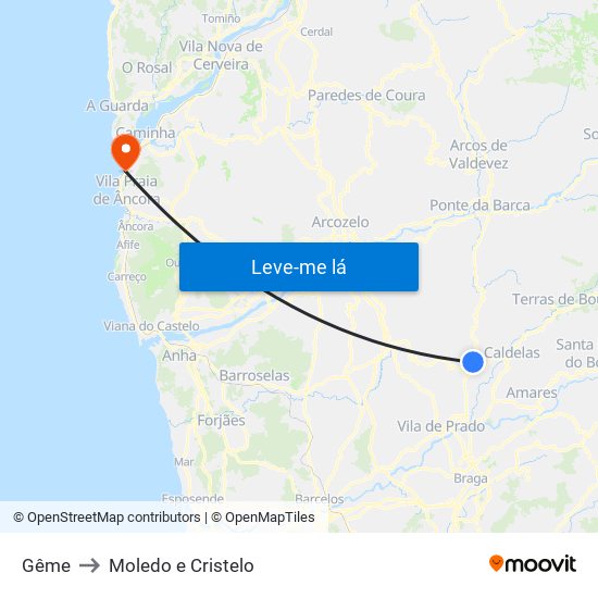 Gême to Moledo e Cristelo map