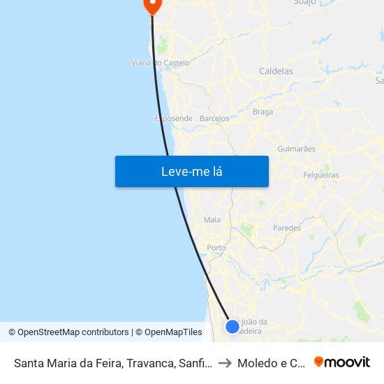 Santa Maria da Feira, Travanca, Sanfins e Espargo to Moledo e Cristelo map