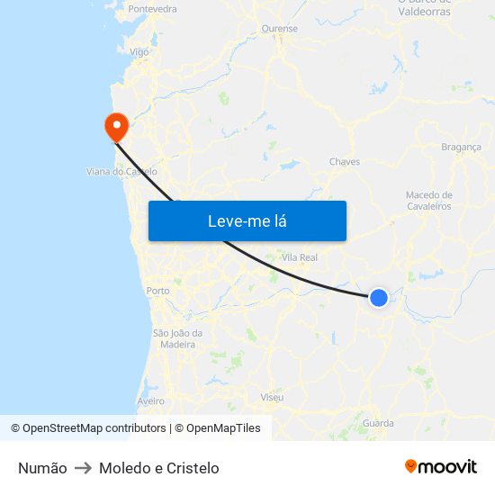 Numão to Moledo e Cristelo map