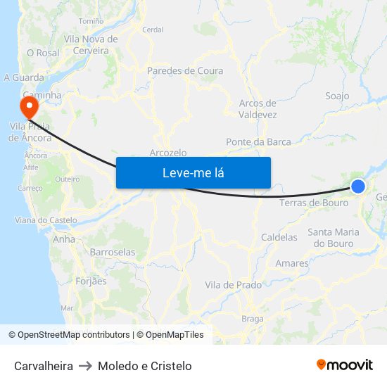 Carvalheira to Moledo e Cristelo map