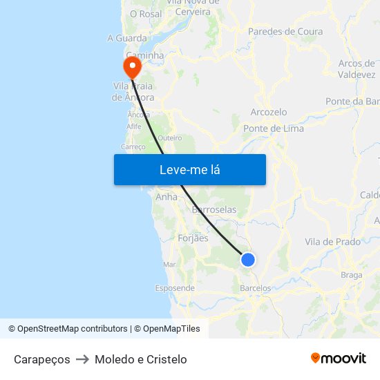 Carapeços to Moledo e Cristelo map