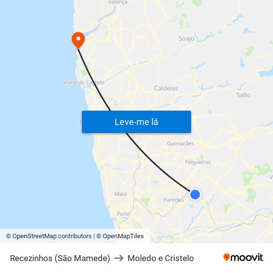 Recezinhos (São Mamede) to Moledo e Cristelo map