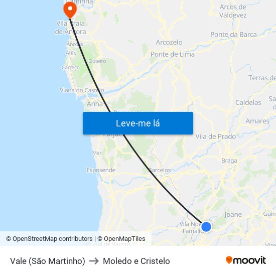 Vale (São Martinho) to Moledo e Cristelo map