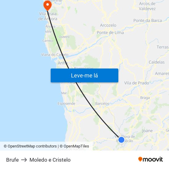 Brufe to Moledo e Cristelo map