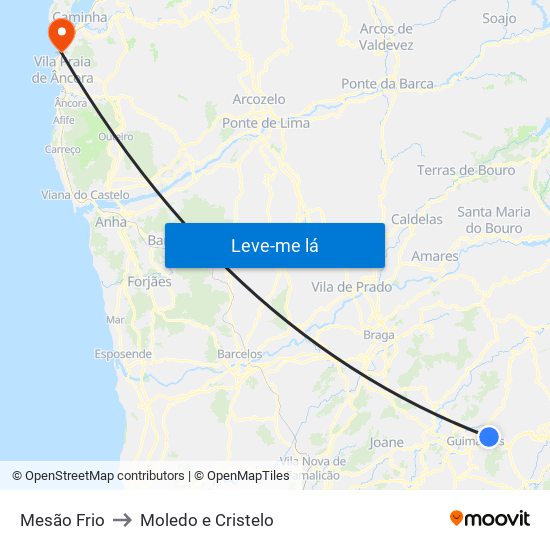 Mesão Frio to Moledo e Cristelo map