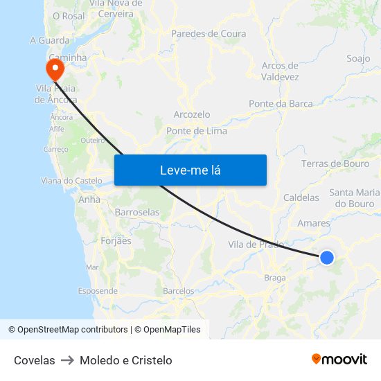 Covelas to Moledo e Cristelo map