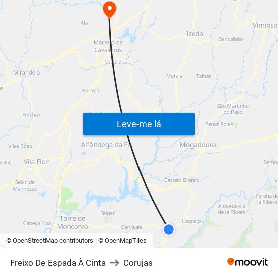 Freixo De Espada À Cinta to Corujas map