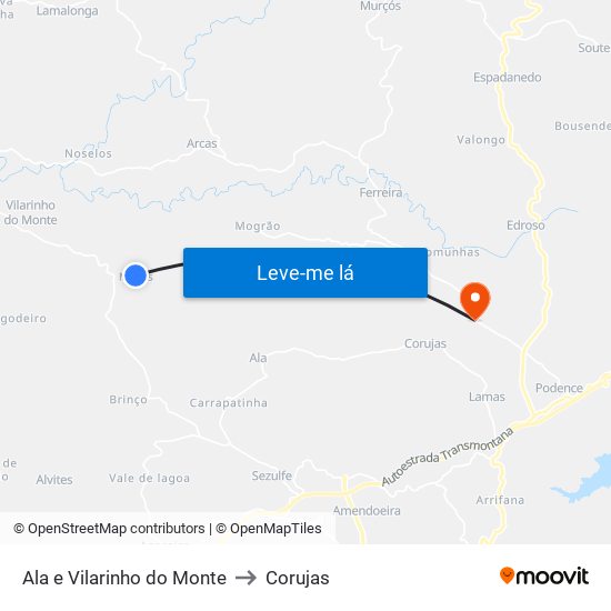 Ala e Vilarinho do Monte to Corujas map
