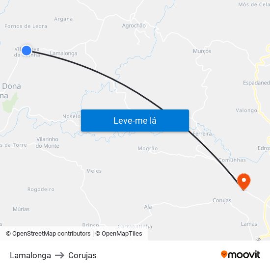 Lamalonga to Corujas map