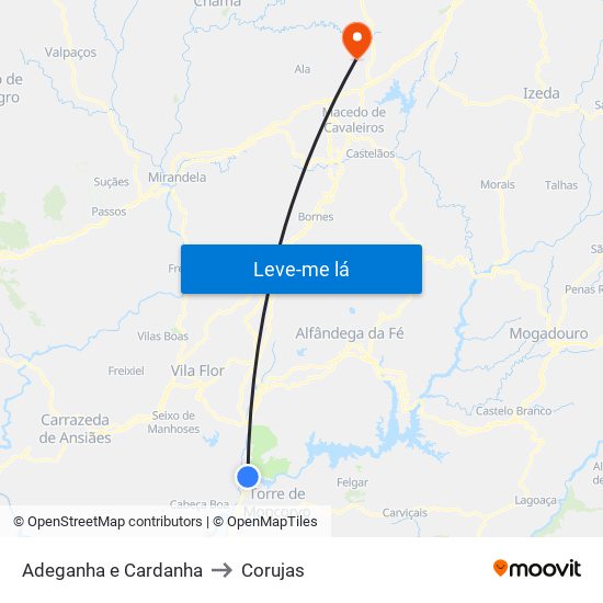 Adeganha e Cardanha to Corujas map