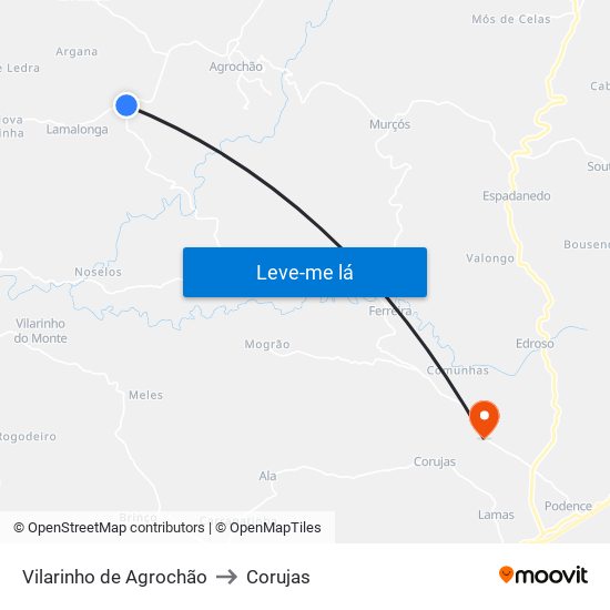 Vilarinho de Agrochão to Corujas map