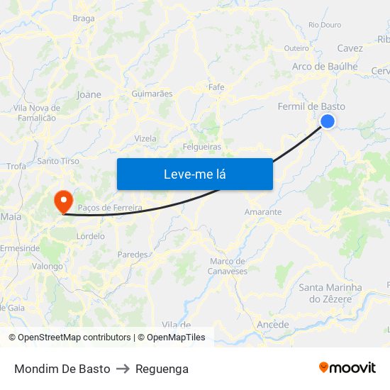 Mondim De Basto to Reguenga map