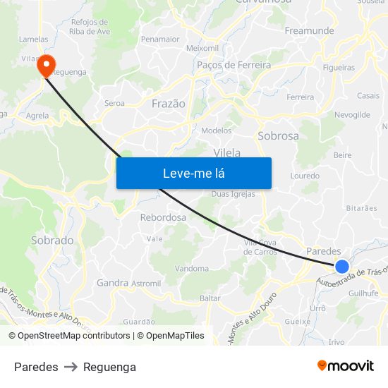Paredes to Reguenga map