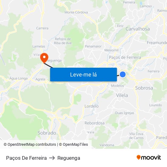 Paços De Ferreira to Reguenga map