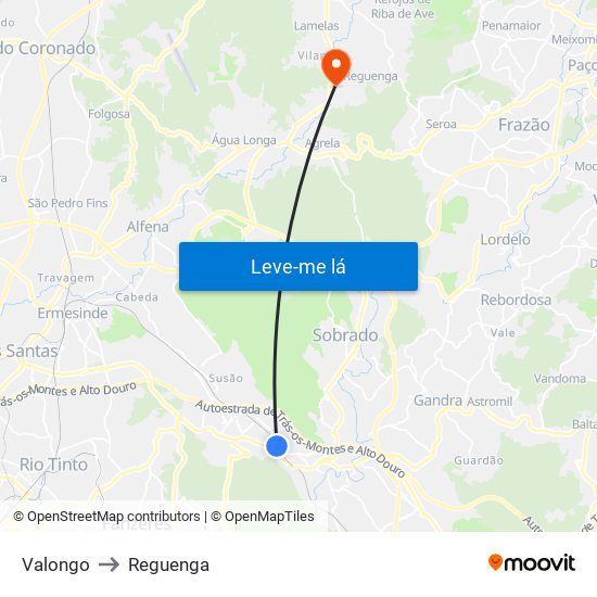 Valongo to Reguenga map