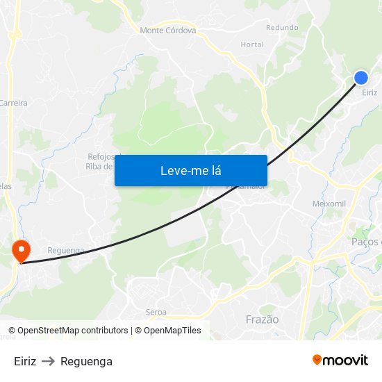 Eiriz to Reguenga map