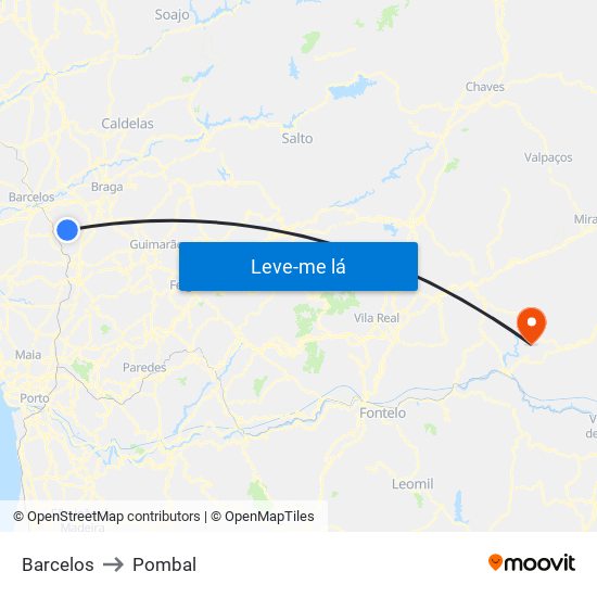 Barcelos to Pombal map