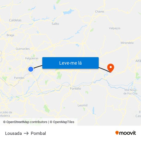 Lousada to Pombal map