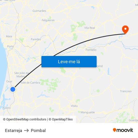 Estarreja to Pombal map