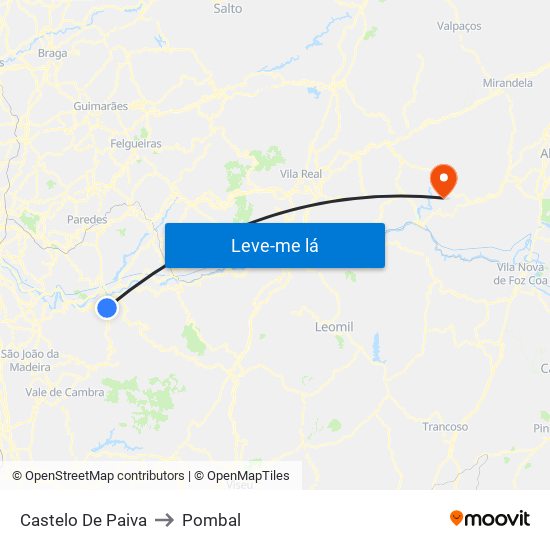 Castelo De Paiva to Pombal map