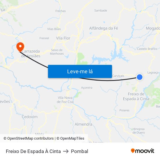 Freixo De Espada À Cinta to Pombal map