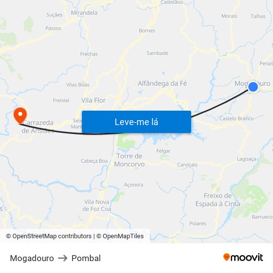 Mogadouro to Pombal map