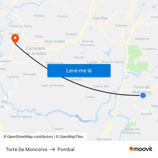 Torre De Moncorvo to Pombal map