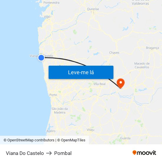 Viana Do Castelo to Pombal map