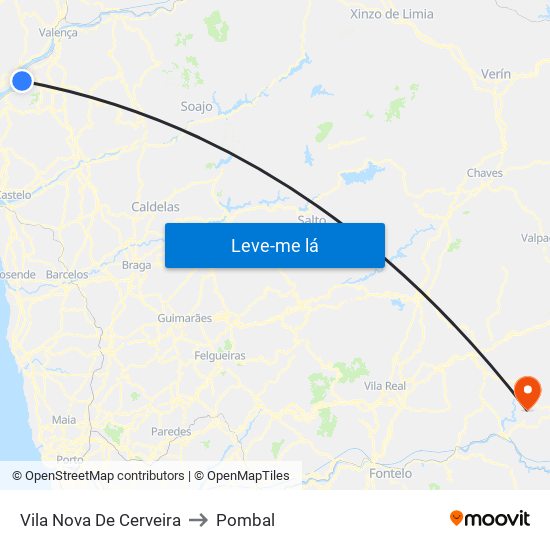 Vila Nova De Cerveira to Pombal map