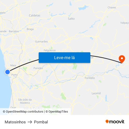 Matosinhos to Pombal map