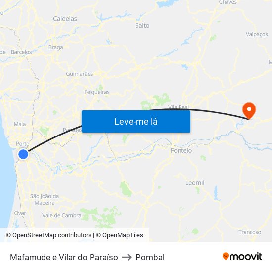 Mafamude e Vilar do Paraíso to Pombal map