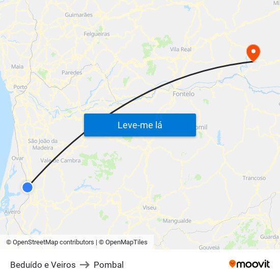 Beduído e Veiros to Pombal map