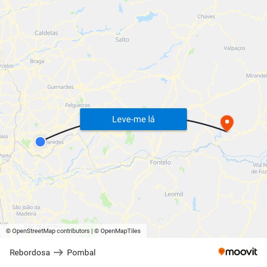 Rebordosa to Pombal map