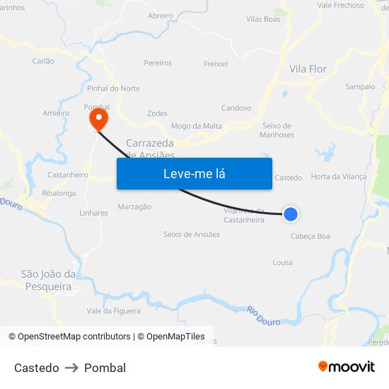 Castedo to Pombal map