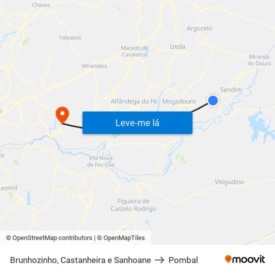 Brunhozinho, Castanheira e Sanhoane to Pombal map