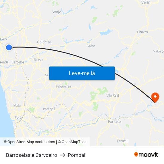 Barroselas e Carvoeiro to Pombal map