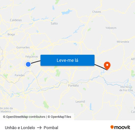 Unhão e Lordelo to Pombal map
