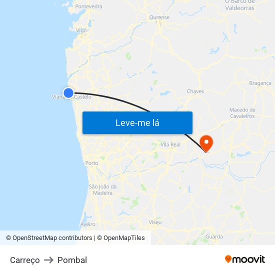 Carreço to Pombal map