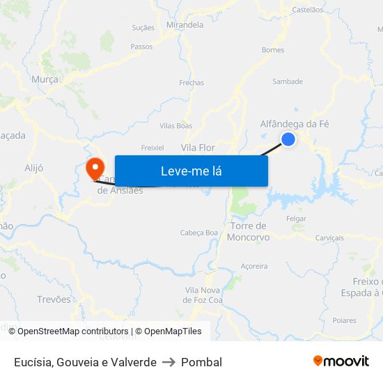 Eucísia, Gouveia e Valverde to Pombal map