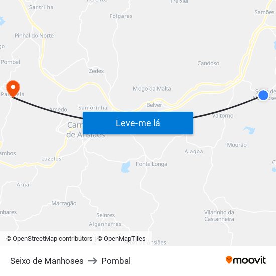 Seixo de Manhoses to Pombal map