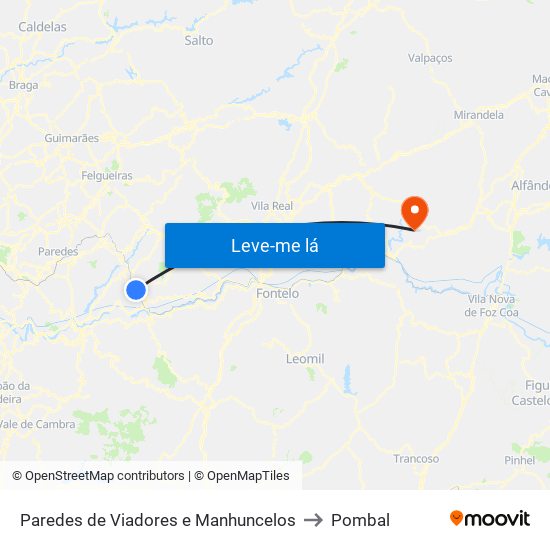 Paredes de Viadores e Manhuncelos to Pombal map