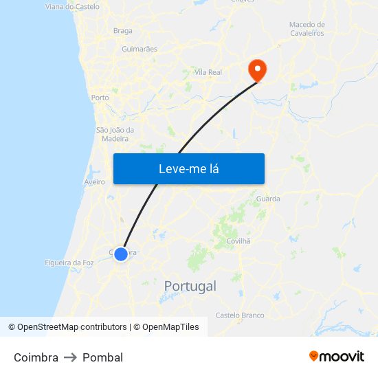 Coimbra to Pombal map
