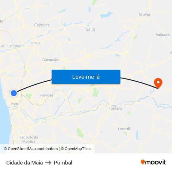 Cidade da Maia to Pombal map