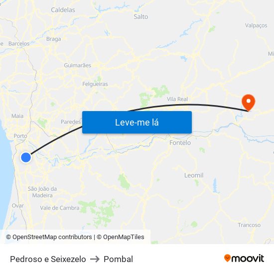 Pedroso e Seixezelo to Pombal map