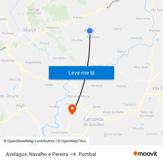 Avidagos, Navalho e Pereira to Pombal map