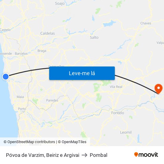 Póvoa de Varzim, Beiriz e Argivai to Pombal map