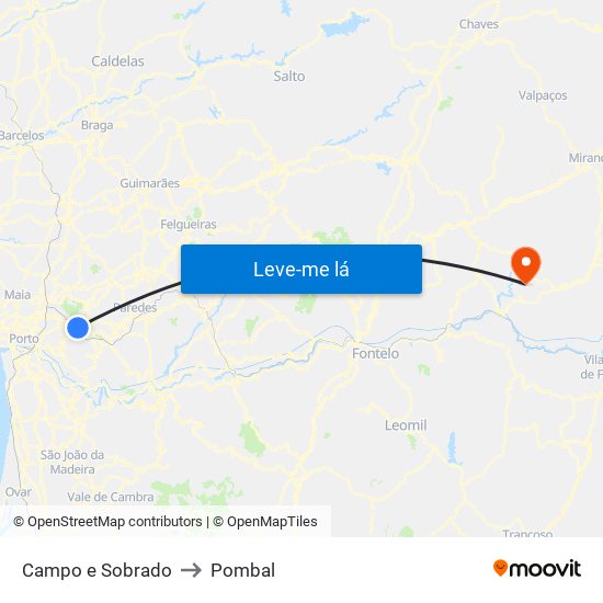 Campo e Sobrado to Pombal map