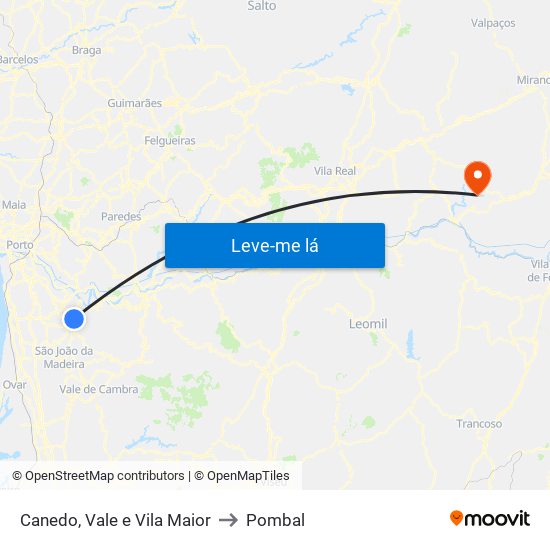 Canedo, Vale e Vila Maior to Pombal map