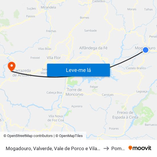 Mogadouro, Valverde, Vale de Porco e Vilar de Rei to Pombal map